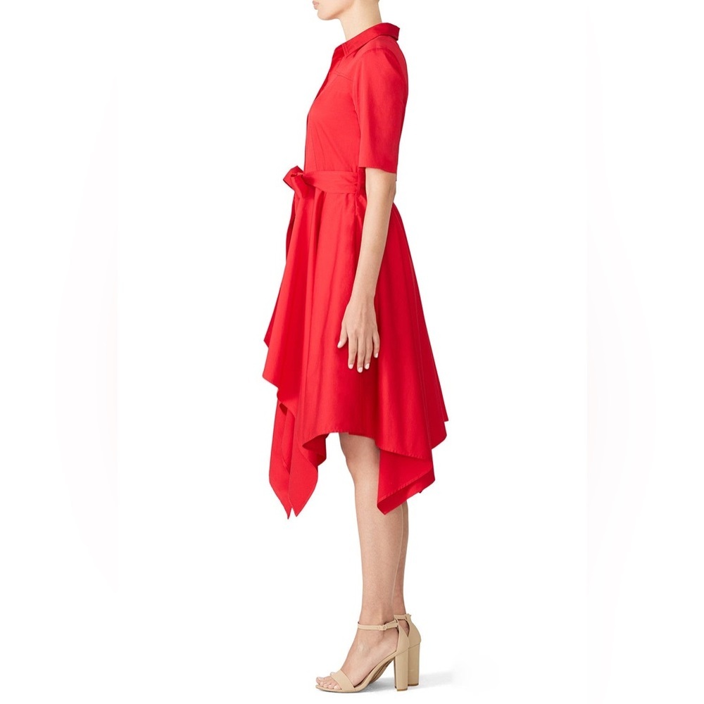 Badgley Mischka Red Asymmetrical Handkerchief Hem Shirt Dress Size 8 *PROJECT* - Picture 4 of 10